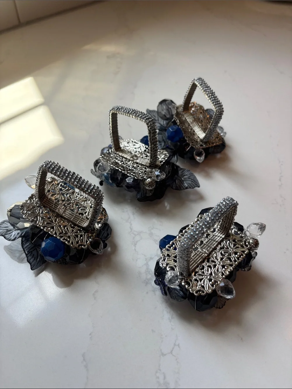 Kim Seybert Gardenia Blue Napkin Rings - Set of 4